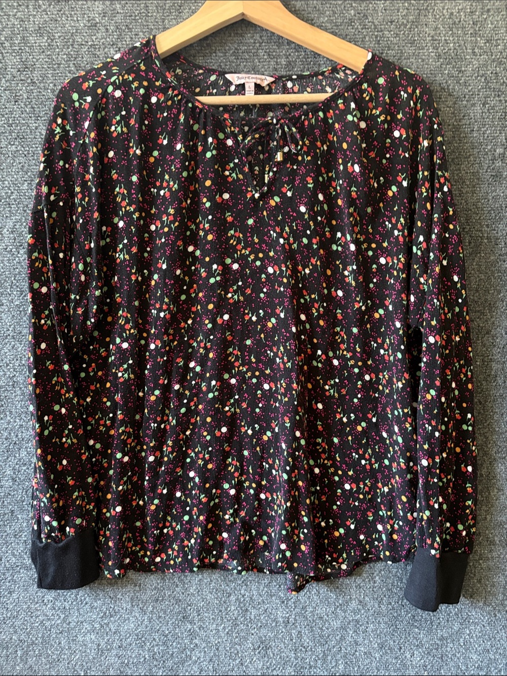 Juicy Couture Black Floral Long Sleeve Blouse
Size: Large